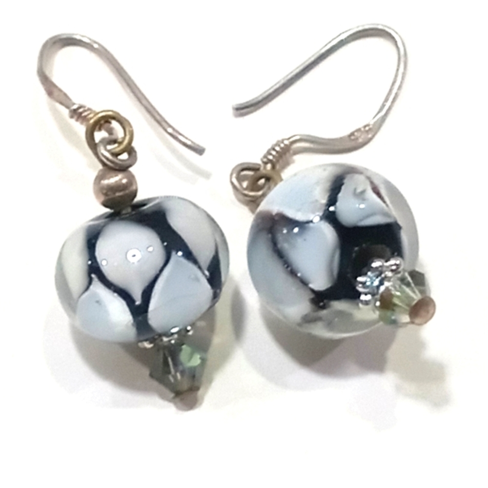 Black and White Glass Bead Earrings 925 Sterling Silver Hooks Kazuri Artisan